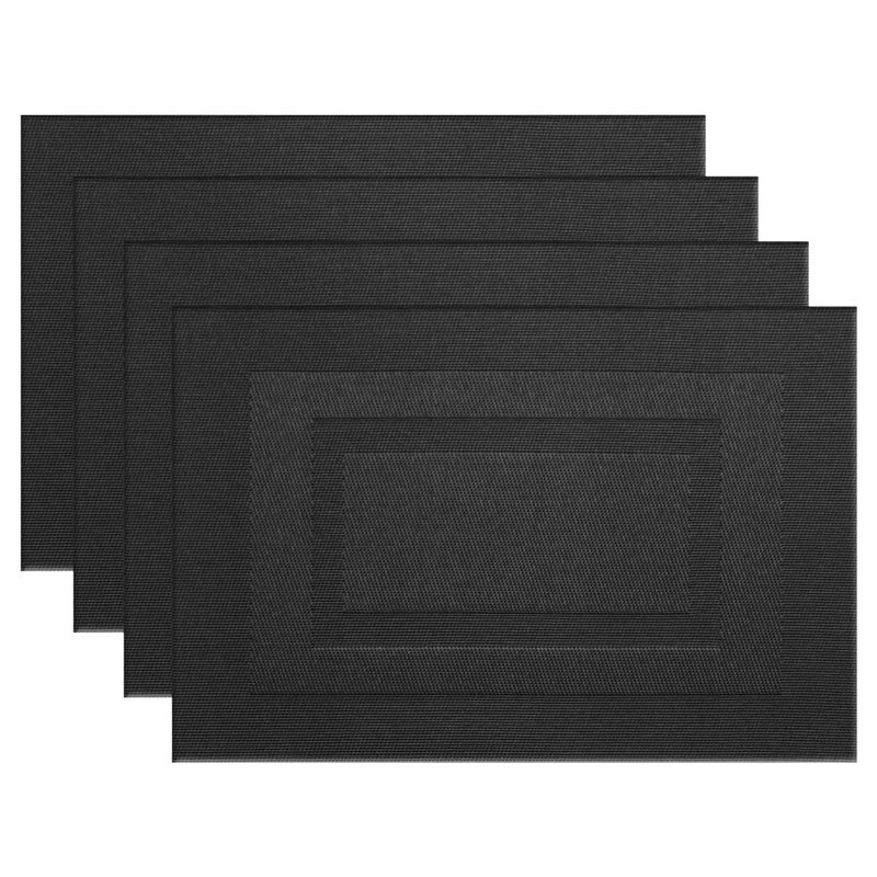 PIGCHCY Placemats,Washable Vinyl Woven Table Mats,Elegant Durable Placemats for Dining Table Set of 4 (18 x 12 inches, Pure Black) - Image 1